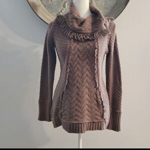 Angel Of The North By Anthropologie | Brown Fringe Cowl Neck Sweater